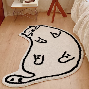 VIKAMA Sleepy House Cat • Cute Cream Style Cat Bedroom Side Rug Childrens High-Quality Fleece Soft Carpet Home Decoration