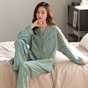 MiiOW | Bộ đồ ngủ cotton nguyên chất MiiOW dành cho nữ Bộ đồ ngủ dài tay quần dài thường ngày có thể mặc ngoài trời Bộ đồ mặc nhà bằng cotton nguyên chất
