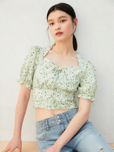 Vero Moda | Áo Ngắn Cổ Vuông Phong Cách Pháp