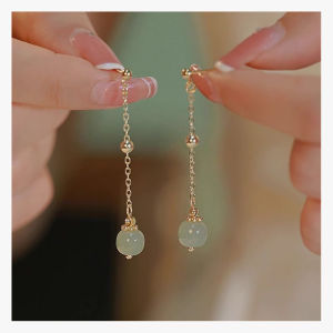 Imitation Hetian Jade Pearl Drop Earrings Ancient Chinese Style Hanfu Cosplay Accessories Ethnic Fashion Jewelry For Women Girls