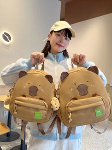 Cute Capybara Backpack Casual Dual Shoulder Computer Bag for Girls Elementary School Students Lightweight Waterproof School Bag