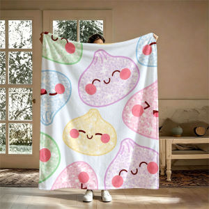 BILIBILI | Glitter Dumplings Cute Blue Flannel Blanket Perfect for Sofa Office Bed Travel Sleep Read Relax Camping Four Season Use