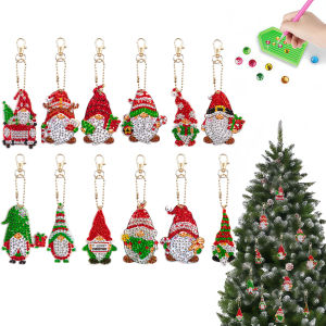12-Piece Diamond Painting set Keychain Christmas pattern acrylic Material family Pendant Decoration Christmas party Suppli