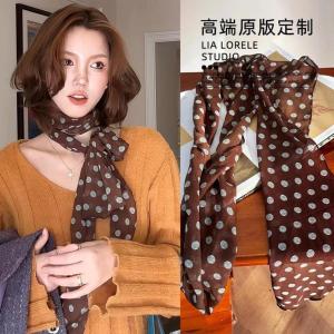 Khăn Choàng Dài Họa Tiết Chấm Bi Màu Nâu Kiểu Pháp Cổ Điển Dành Cho Nữ 2025 Mẫu Mới Khăn Quàng Cổ Đa Năng Phụ Kiện Tóc