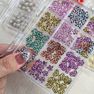 12Grids 3D Leopard Print Love Star Nail Art Charms Colorful FlatBack Stars Heart Y2K Nails Decorations DIY Manicure Accessories