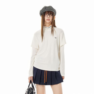 Turn Signal | Faux Two-Piece Half High Neck Long Sleeve T-Shirt