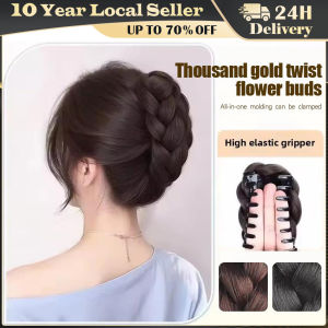 Synthetic Fried Dough Twists Pill Head Bun Female Grab Clip Flower Bud Head Fluffy Dished Hair Back Head Wig Bag for Women High Top Bun Wig Womens Hairpiece Flower Bud Headband Hairpin Fluffy Updo Tool Back of Head Hairpiece Bundle