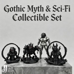 Gothic Myth & Sci-Fi Collectible Set Anubis/Cerberus/Alien Warrior Figurines Home Office Desk Ornaments Dark Style Statues