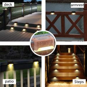 4-20 PCS Waterproof Balcony Patio Fence Lighting Decoration Outdoor Garden Path Stair Lights Warm White LED Solar Step Lights
