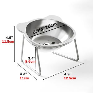 XMSJ | Indoor Stainless Steel Elevated Cat Bowls for Small Dogs 5.9" Raised Cat Bowl for Food Water 15° Titled Anti-Vomiting Dog Dishes