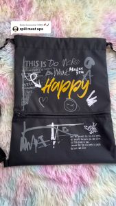 (Bisa COD) Tas Serut Anti Air Water Proof String Bag / Draw String / Gym Sack Tas Olahraga Pria Kekinian Motif HAPPY