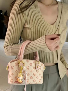 Elegant Pink Bucket Bag Womens Crossbody Single Shoulder Handbag Luxury Small Leather Goods Korean Style Printed PU Bag