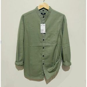 kemeja casual putih polos Krah Shanghai lengan panjang  H&M terbaru