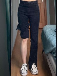 MANMI | Quần Jeans Đen Dáng Rộng Cao Waisted