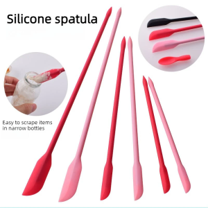 Mini Long Silicone Scraper Spoon Set Heat Resistant Butter Sauce Spatula Bottle Cosmetic Jar Cooking Container Wall Scraper