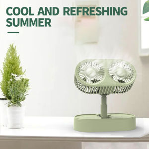 Mini Portable Double-head Strong Wind Outdoor Folding Fan Desktop Fold-able Adjustable Rechargeable USB 3 Speeds Fan New Retractable Low Noise Light Silent Fan