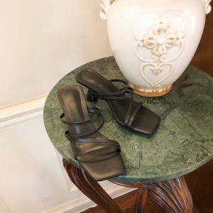 French Beautiful High Heel Two-Way Sandals Women Summer Versatile Fairy Wind One-Strap 3-Cm Little Heel Fashionable Flat Sandals