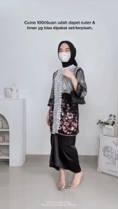 One Set Wanita Kekinian Maiza Tulle Gardenia Warna Mix Renda Full Chantily Setelan Inner Outer Rok Cewek Kebaya Wisuda Modern Outfit Kondangan Wanita Terbaru
