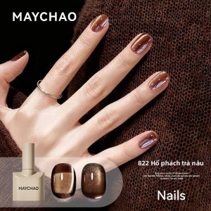 MAYCHAO | Son Móng Tay Nhũ Mắt Mèo Màu Đỏ Tím Làm Sáng Với Hạt Kính Xanh
