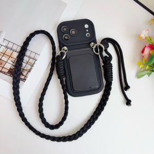 Fashion Braided Lanyard Case For iPhone 18 Pro Max 17 14 12 13 15 16 Wallet Card Holder Shockproof Crossbody Cord Strap Cover