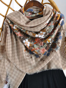 New 2025 Floral Print Scarf Womens Spring Autumn Thin Neck Protection Air Conditioner Shawl Fashionable Versatile Silk Scarf
