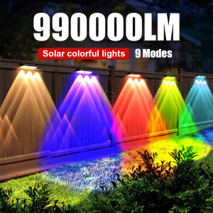 2 Pack 990000LM Colorful Solar Wall Lights 3 LED Solar Fence Lights Outdoor Waterproof Solar Deck Lights for Fence Post Yard