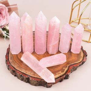Natural Rose Quartz Crystal Point Polished Obelisk Wand Healing Crystal Tower for Energy Balancing Home Ornament
