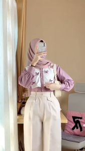 GRATIS ONGKIR Marina Top Blouse Pita Coquette / Kemeja Lengan Panjang Wanita Hijab Friendly