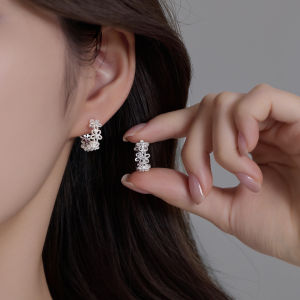 YICAN | Silver Rhinestone Hollow Flower Earrings Silver Pins