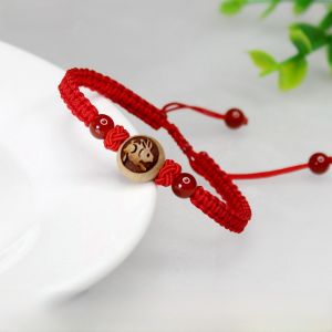 Handmade Red String Snake Zodiac Fashion Bracelet for Women Traditional Chinese New Year Accessory Peach Wood Material Woven Design