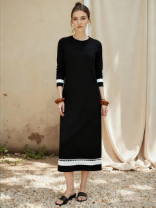 XIYUQI | Sophisticated Elegant Black Dress Autumn Long Sleeve Wood Ear Trim Fitted