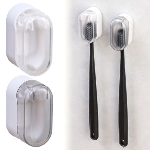 Wall-mounted Flip-top Toothbrush Holder Punch Free Dust-proof Toothbrush Storage Rack Bathroom Storage Tool