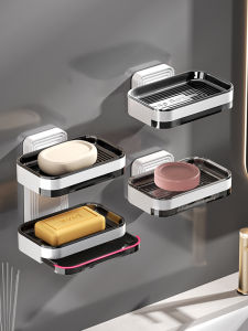 Bathroom Wall-Mounted Double Layer Soap Dish Draining Storage Rack No-Punching Required Macaron Colored Nordic Style Soap Box