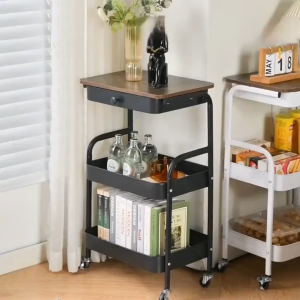HAIS 3 Tier Movable Trolley With Drawer Multi-Purpose Steel Storage Organizer For Home