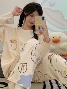 Cool Feeling Cotton Sleepwear Long Sleeve Long Pants Winter Style for Young Women Comfortable Skin-friendly Outerwear Suitable