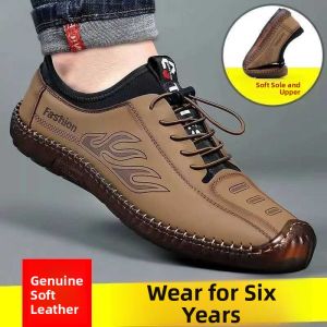 Mens Casual Leather Shoes Slip-On Driving Shoes Breathable Soft Bottom Anti-Slip Wear-Resistant Spring Autumn Fashion Single Shoes