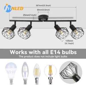JOYINLED 4-Headed Track Lighting Adjustable Black Ceiling Spotlights with E14 Sockets AC90-260V for Shop Gallery Showroom