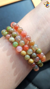 Premium Grade Old Mine Colorful Yuan Yuan Agate Single / 3 Rounds Bracelet
