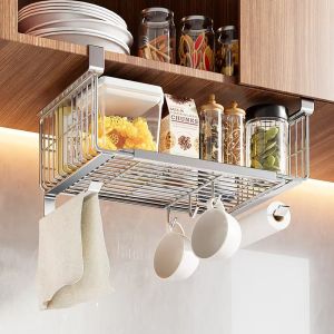 Stainless Steel Kitchen Storage Rack Hanging Cabinet Internal Layered Shelf under Cabinet Hanging Retractable Storage Basket