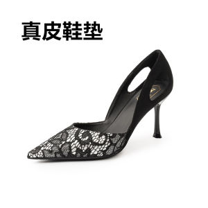 รองเท้าส้นสูงผู้หญิงทรงหัวแหลมแบบสวมสบายสไตล์ฝรั่งเศสสำหรับฤดูร้อนปี 2025 รองเท้าแตะส้นบางแบบสวมสบายสำหรับผู้หญิงที่สวยงามและมีเอกลักษณ์