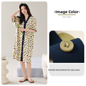 MiiOW | Cat Lady Summer Sleep Dress Womens Cotton Pure New Short Sleeve Open Cardigan Plus Size Mid-Length Wearable Ladies Nightgown