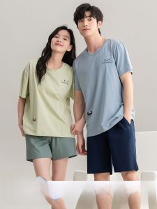 ผ้าฝ้าย คู่รัก ชุดนอน แขนสั้น น้ำหนักเบา หลวม เสื้อผ้าใส่ในบ้าน Thin Bottom Mens กางเกงขาสั้น ลำลอง ชุดหน้าร้อน Set