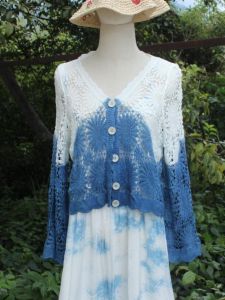 Handmade Hooked Flower Knitwear Casual Loose Open Cardigan Coat for Women Dyeing Design Comfortable Spring Season Long Sleeve