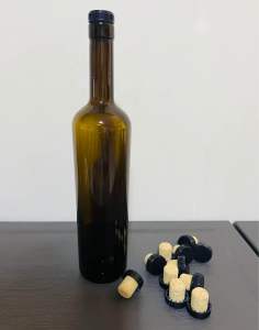 Wine Bottle in Antique Amber Color 750ml with cork stopper and PVC seal (6pcs Per box)