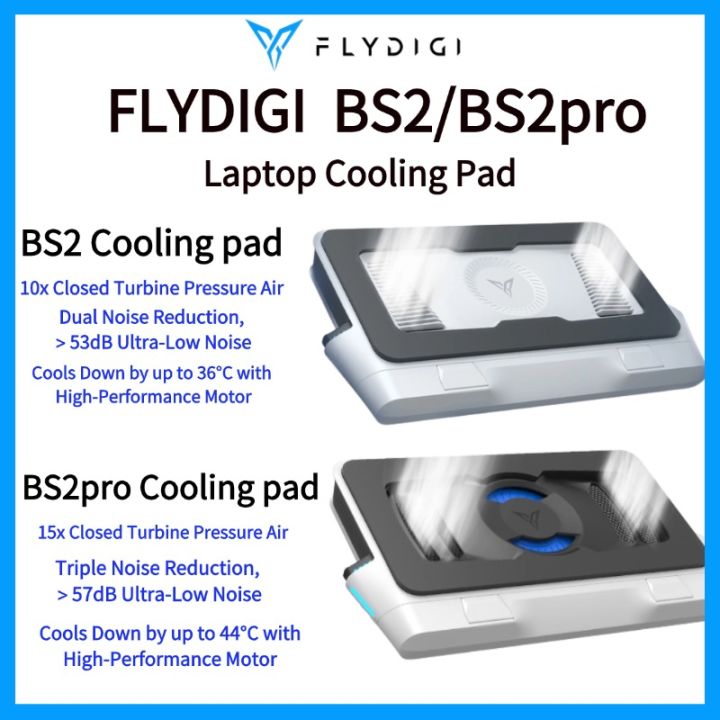 Flydigi BS2 BS2 Pro BS1 Laptop Cooling Pad Wind-Pressure Closed-Loop Turbo-Fan Dual Noise Reduction Intelligent Temperature Control 3-Angle Adjustable RGB Laptop Cooling Stand Wide Compatibility 15.6 inch-21 inch