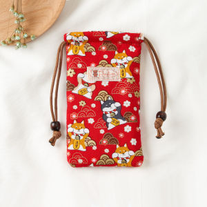Large Size Floral Cotton Phone Bag Drawstring Storage Pouch for Huawei 15 Mobile Phones And Glasses Retro Style Womens Bag