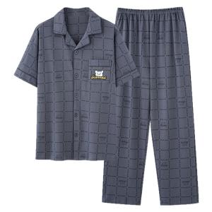 Miiow | Pure Cotton Lightweight Short Sleeve Mens Sleepwear Summer Home Clothes Two-Piece Set Comfortable Breathable Mens Pajamas