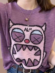 Ice Silk Thin Short Sleeve Womens T-shirt Summer New Loose Top Small Size Body Print Korean Style round Neck Casual Tee