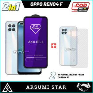 PROMO PAKET MURAH 2 IN 1 TEMPERED GLASS ANTI BLUELIGHT OPPO RENO4 F TG ANTI GORES KACA ANTI CAHAYA BIRU + GARSKIN CARBON 3D