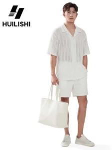 Huilishi Hollow short-sleeved shirt for men in summer thin trendy handsome French style light luxury drapey Hawaiian shirt mens inch shirt